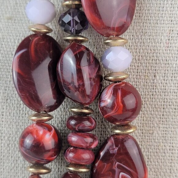 Dark Red Maroon Acrylic Bead Rope Cord Statement Necklace 35" Gold-Tone - Picture 2 of 12